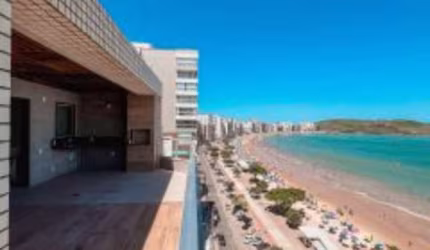 Cobertura 3 quartos à venda de frente para o mar da Praia do Morro, espaço gourmet, churraqueira, acabamento premium, Guarapari ES.