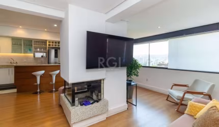 Impecável cobertura de 190m² no Jardim do Salso! Possui 2 suítes sendo uma suíte padrão e outra suíte americana, amplo living para dois ambientes com lareira, cozinha americana planejada, área de serv