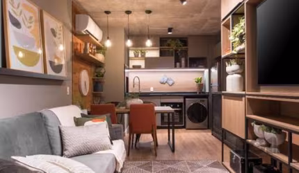 Cobertura Duplex no Bairro Menino Deus mobiliada e decorada com terraço e vaga de garagem, 67m2 privativos. Venha morar no edifício mais disruptivo, inovador e autoral da região. O Praça4 tem alma em 
