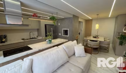 Belíssimo apartamento com 81m², suíte, lavabo, churrasqueira, finamente decorado por arquiteto, semimobiliado, mobília de ótima qualidade, piso laminado nos dormitórios e porcelanato nas áreas frias.