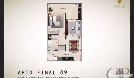 APARTAMENTO COM 1 DORMITÓRIO NO CENTRO.