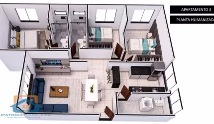 Apartamento de 3 quartos e 1 vaga de garagem no Residencial Bethania