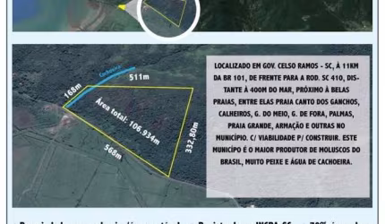 Oportunidade em Gov. Celso Ramos: terreno com 106.934m², cachoeira e próximo ao Mar.