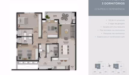 Novo Estreito | 3 dorms (2 suítes) + reversível