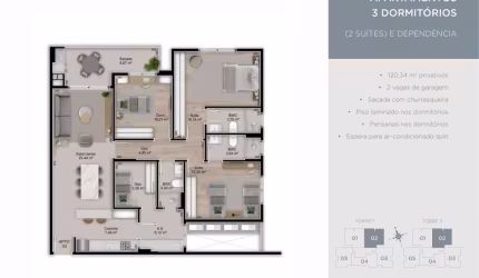 Novo Estreito | 3 dorms (2 suítes) + reversível