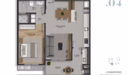 Barreiros | Apartamento 1 dormitório + garagem