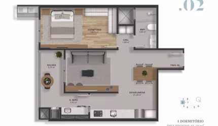 Barreiros | Apartamento 1 dormitório + 1 vg e hb