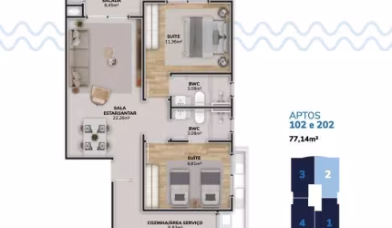 Venda | Apartamento 2 dormitórios + 1 vg