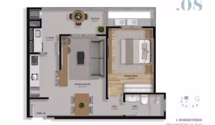 Barreiros | Apartamento 1 dormitório + garagem