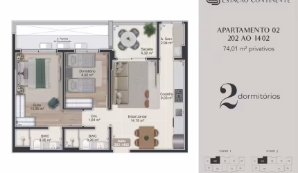 Venda | Apartamento 2 quartos (1 suíte)