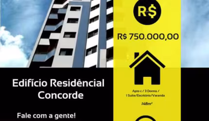 Apto c/ 3 Dorms / 1 Suíte/ Escritório/Varanda  Loc.Edifício Concorde, Centro , Jundiaí-SP