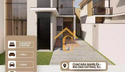 Casa com 3 dormitórios à venda, 87 m² por R$ 380.000,00 - Jardim Mariléa - Rio das Ostras/RJ