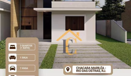 Casa com 3 dormitórios à venda, 77 m² por R$ 410.000 - Jardim Mariléa - Rio das Ostras/RJ