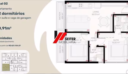 Apartamento à venda com 2 dormitórios sendo 1 suíte no Teahupoo Santa Mônica