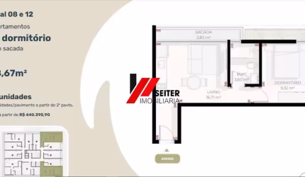 Apartamento de 1 dormitório com sacada à venda no Teahupoo Santa Mônica