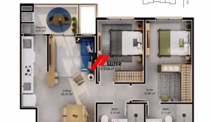 Apartamento de 2 Dormitórios sendo 1 Suíte a venda Jardim Cacupé Florianópolis.