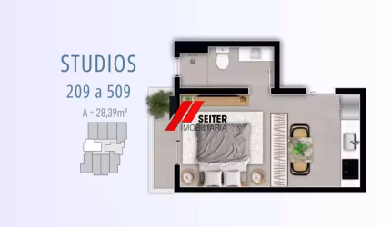 Apartamento tipo studio na Trindade em Florianópolis ótima opção para investidores e estudantes.