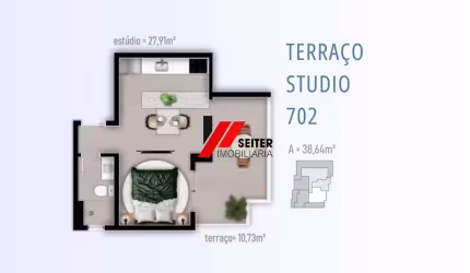 Studio cobertura à venda com 38m2 no bairro Trindade em Florianópolis.