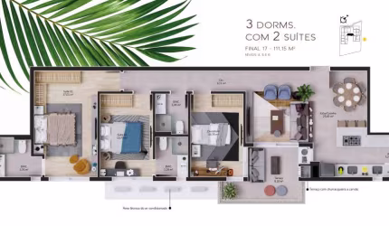 Apartamento a venda de 3 dormitorios com 2 suites no bairro cacupé
