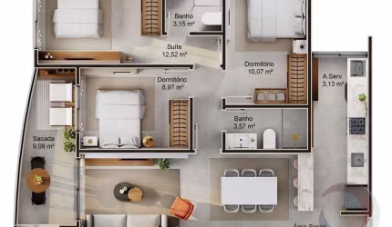 Apartamento de 3 dorms no bairro Saco Grande