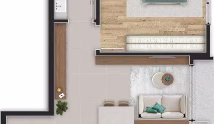Apartamento de 1 quarto com 39m² e 1 vaga de garagem no Centro