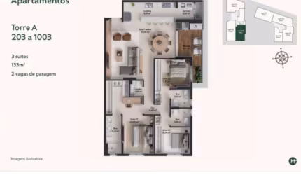 Apartamento de alto padrão, 3 suítes na Pedra Branca, Palhoça.