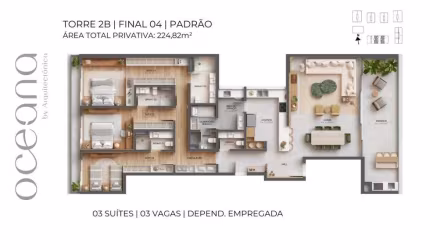 Apartamento de 224,78m² com 3 suítes em Jurerê