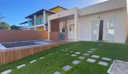 Casa com 3 dormitórios , piscina de alvenaria, varanda gourmet à venda. Condomínio Arembepe Aquaville