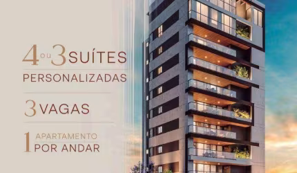 Apartamento garden alto padrão com 4 suítes, terraço, espaço gourmet, ampla sala integrada, 3 vagas e muita sofisticação em localização privilegiada.