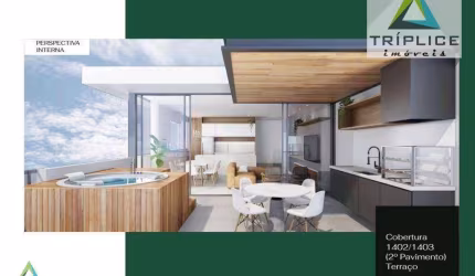 Cobertura duplex 3 quartos com suíte, varanda, terraço com jacuzzi e espaço gourmet, 3 vagas, área de lazer, localização privilegiada no Jardim Glória