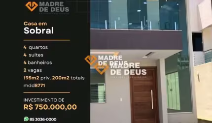 Casa em condomínio fechado com 4 quartos à venda na Viviane Aguiar Holanda, 1076, Nossa Senhora de Fátima, Sobral por R$ 750.000