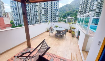 Cobertura à venda em São Conrado, elevador interno, 3 vagas na Escritura, Piscina, Sauna, Churrasqueira...