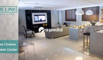 Apartamento na planta STAR, com 44,97 m², MOBILIADO, PARCIAL dispõem de 02 quartos e 01 banheiro social, ampla sala integrada à cozinha americana e um