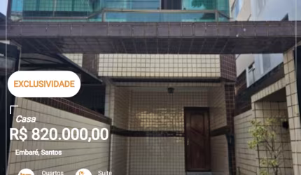 Casa à Venda no bairro Embaré com 03 dormitórios - Santos