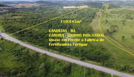 Terreno Para Industria ou Logística em Candeias, Bahia. São 110.183m² em local nobre na Zona Industrial da Cidade.