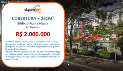 Cobertura com 3 dormitórios à venda, 261 m² por R$ 2.000.000,00 - Parque Residencial Aquarius - São José dos Campos/SP