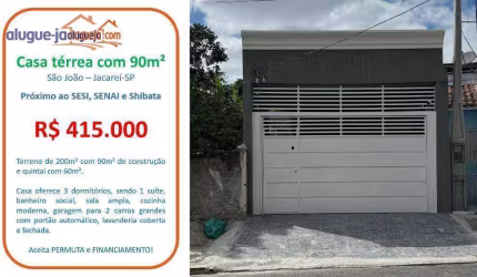 Casa à venda por no São João - Jacareí/SP com 90 m²
