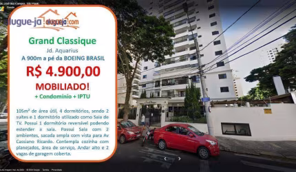 Apartamento Mobiliado para Alugar no Jardim Aquarius com 4 quartos  105m²