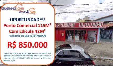Galpão Comercial (115m²) com Edícula (42m²) - Palmeiras de São José - 157m².