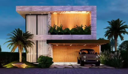 Belissima casa em condominio fechado  de  alto padrão  contemporâneo  e atemporal  com concreto aparente . &lt;BR&gt;Cinco suite , uma suite terrea  e uma suite master com 39,90 m² , lavabo , hall de 