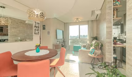 Apartamento mobiliado com 2 dormitórios sendo 1 suíte, living para dois ambientes com vista livre, banheiro social com móveis sob medida, cozinha com churrasqueira e área de serviço e 1 vaga de garage