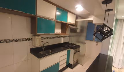 Apartamento no Parque São Vicente com 59m², 2 dormitórios, sala, cozinha americana, área de serviço, 1 vaga de garagem.