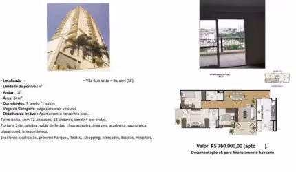 Apartamento para Venda - R$ 760.000,00 - 3 dormitórios sendo 1 suíte - Vila Boa Vista - Barueri/SP.