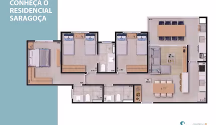 Unidade 1º andar - Apto 94m² - 3 dorm/2 suítes - Sumaré - Caraguatatuba-SP