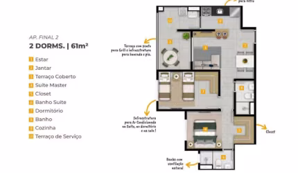 Unidade 2º andar - Apto 2dorm/1Suíte -61m² Porto Novo, Caraguatatuba/SP