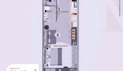Unidade  4° andar -  Studio- 31,19m² - Aruan - Caraguatatuba-SP