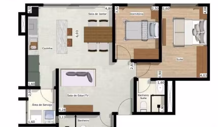 Unidade 1º Andar -  Apto 2dorm/1suíte  - 56,64m² - Aruan - Caraguatatuba-SP