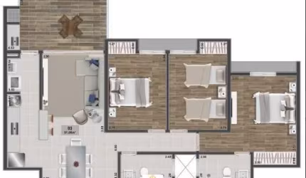 Unidade 8º andar - Apto 3dorm/1Suíte - 91,00m² - Sumaré - Caraguatatuba-SP