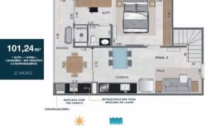 Cobertura Duplex - Apto 3dorm/1Suíte - 125,90m² - Martin de Sá - Caraguatatuba-SP