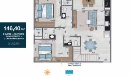 Cobertura Duplex - Apto 3dorm/3Suítes -146,40m² - Martin de Sá - Caraguatatuba-SP